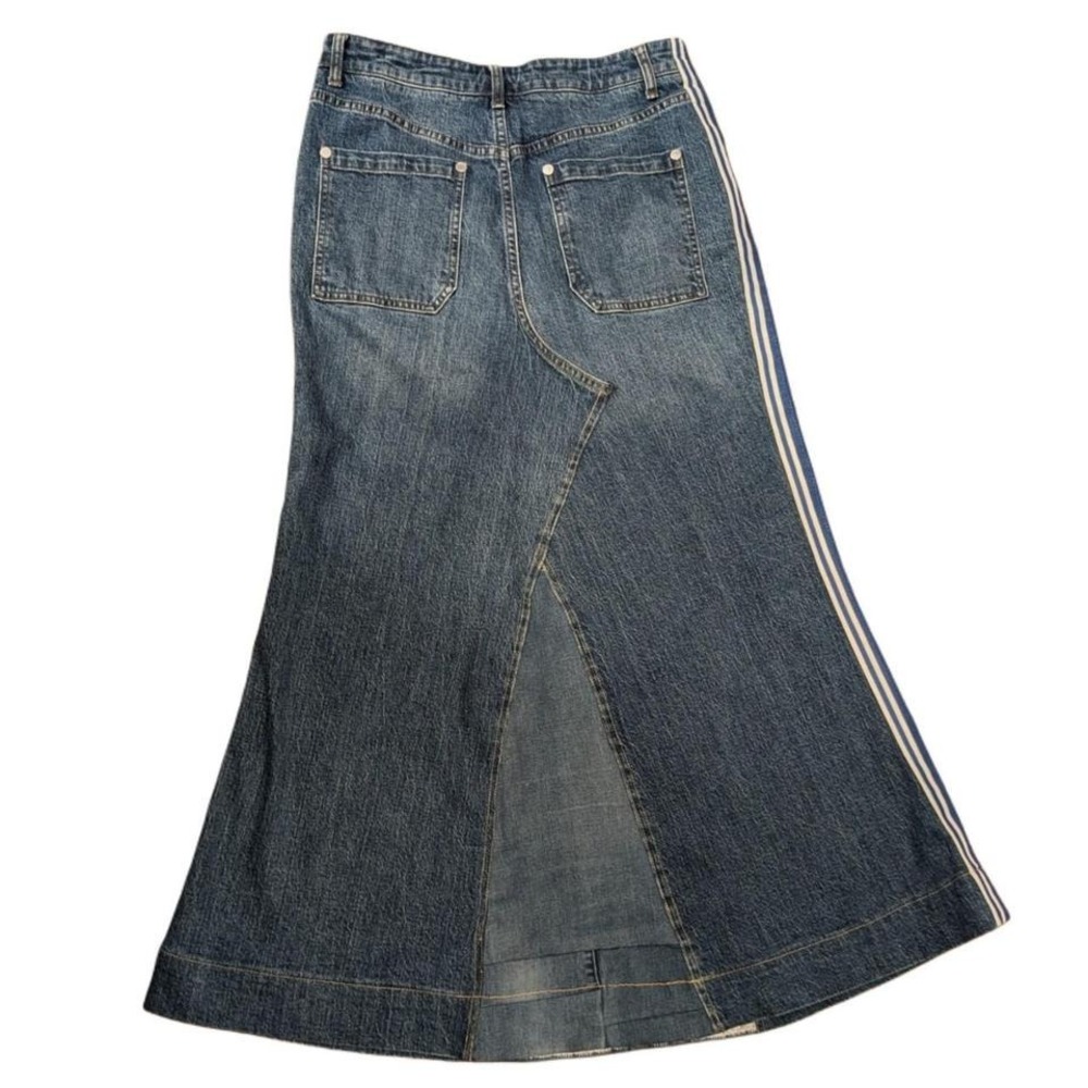 Maeve Anthropology Denim Flare Maxi Skirt with Athletic Stripes Detail - Picture 2 of 5
